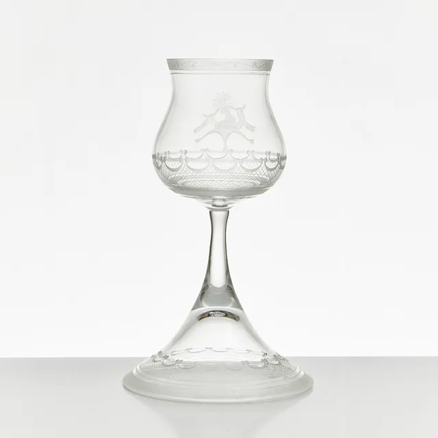 SIMON GATE. Pokalglas, "Aurora", Orrefors, signerad Orrefors 1726-1976 G. 131. HW 82/500.
