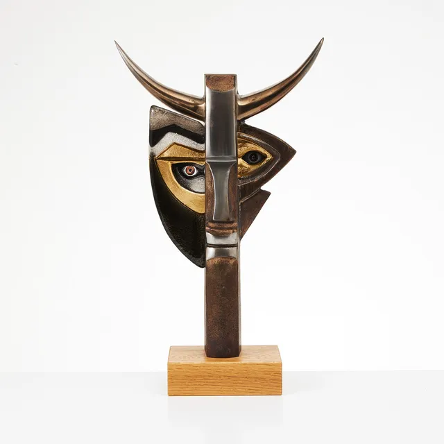 MATS JONASSON. Skulptur, glas och järn, "Tyr".
