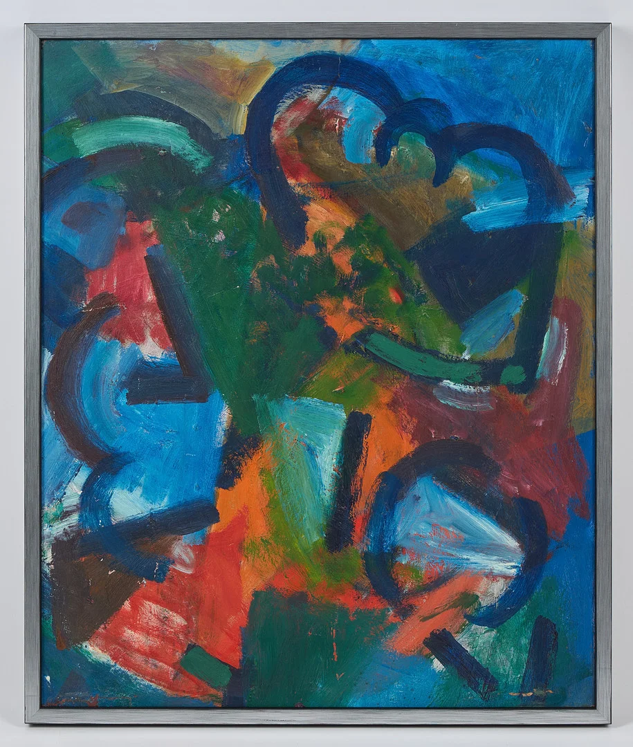 MAIJA AALTONEN (1924-2017). Komposition, a tergo signerad samt daterad 1976, olja på pannå. — Paintings — Stockholms Auktionsverk Helsinki