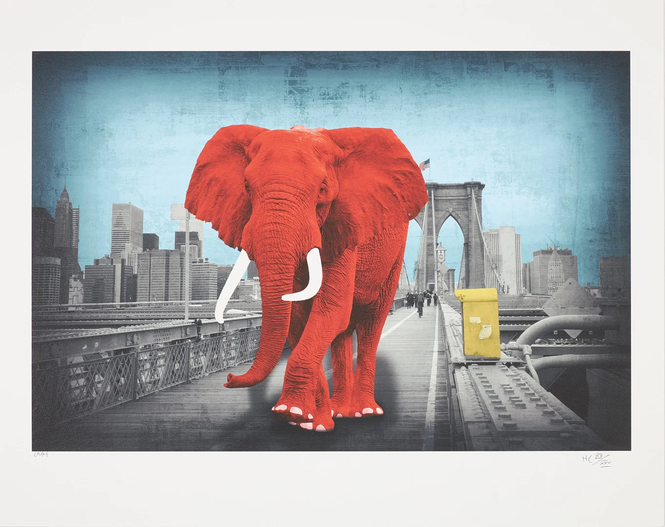 LARS TUNEBO. "Tripping on Brooklyn Bridge", plantryck, signerad och numrerad HC XX/XXV. — Engravings & Prints — Stockholms Auktionsverk Sickla