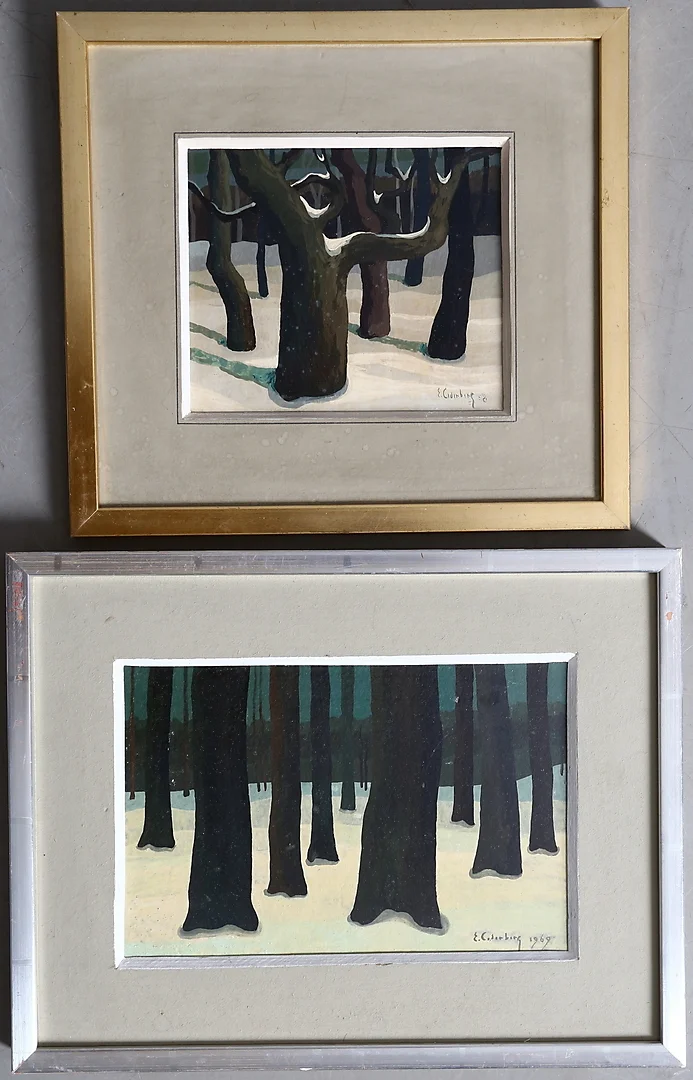 ERIC CEDERBERG. 2 st, Vintermotiv, olja på pannå, signerade. — Paintings — Auktionshuset Kolonn