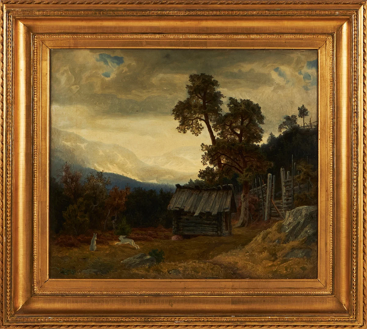 OLOF ARBORELIUS. Landskap med timmerstuga, signerad, olja på duk. — Paintings — Stockholms Auktionsverk Magasin 5