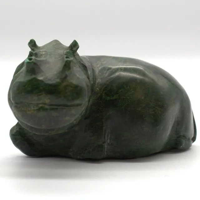 MALACHIT, SKULPTUR, ALS PLASTISCHES NILPFERD, HANDGESCHNITZT 20. JAHRHUNDERT. SHONA-ART.