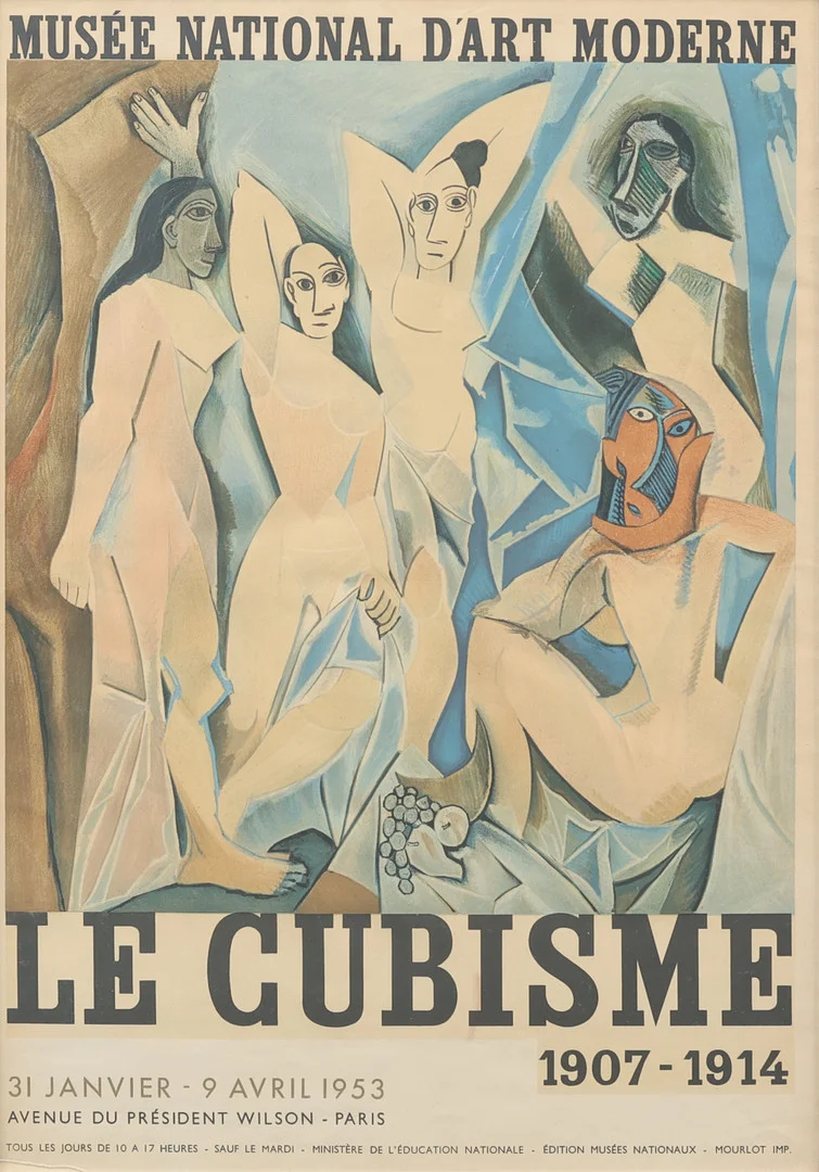 PABLO PICASSO. Affisch "Le Cubisme 1907-1914" 31 janvier - 9 Avril 1953, Musee National d'Art Moderne, Paris, litografiskt tryck, osignerad. — Engravings & Prints — Garpenhus Auktioner