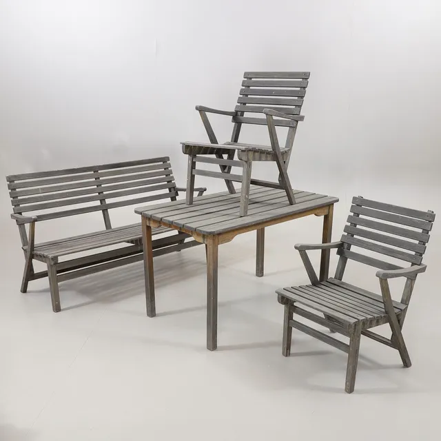 CARL MALMSTEN. Trädgårdsmöbel, 4 delar, "Bergshamra", ITA Ingelstaverken AB, 1960-tal.