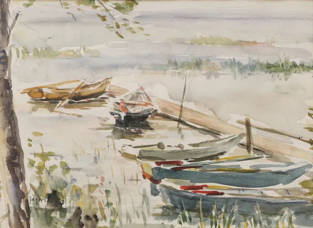 DAVID JÄGERSKOGH. Ekor vid brygga, akvarell, signerad.
