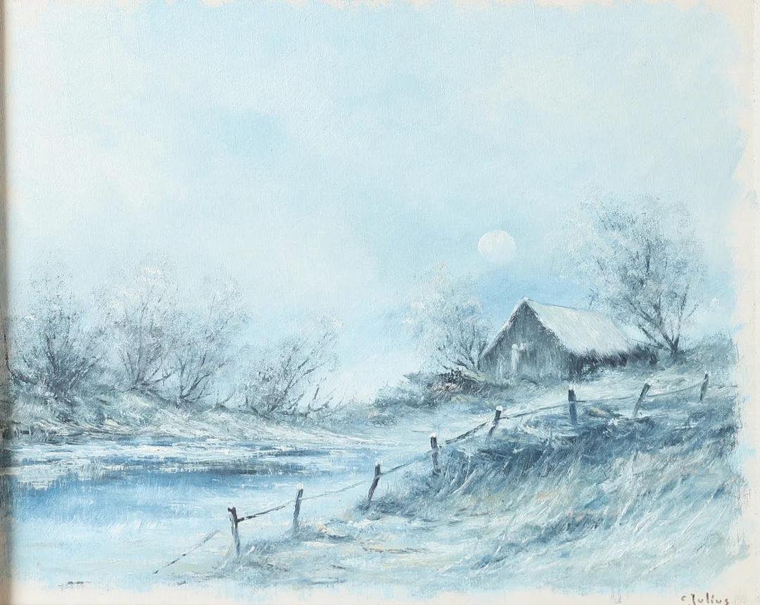 CARL JULIUS. "Vinter i Skåne", olja på duk, signerad C. Julius. — Paintings — Helsingborgs Auktionskammare