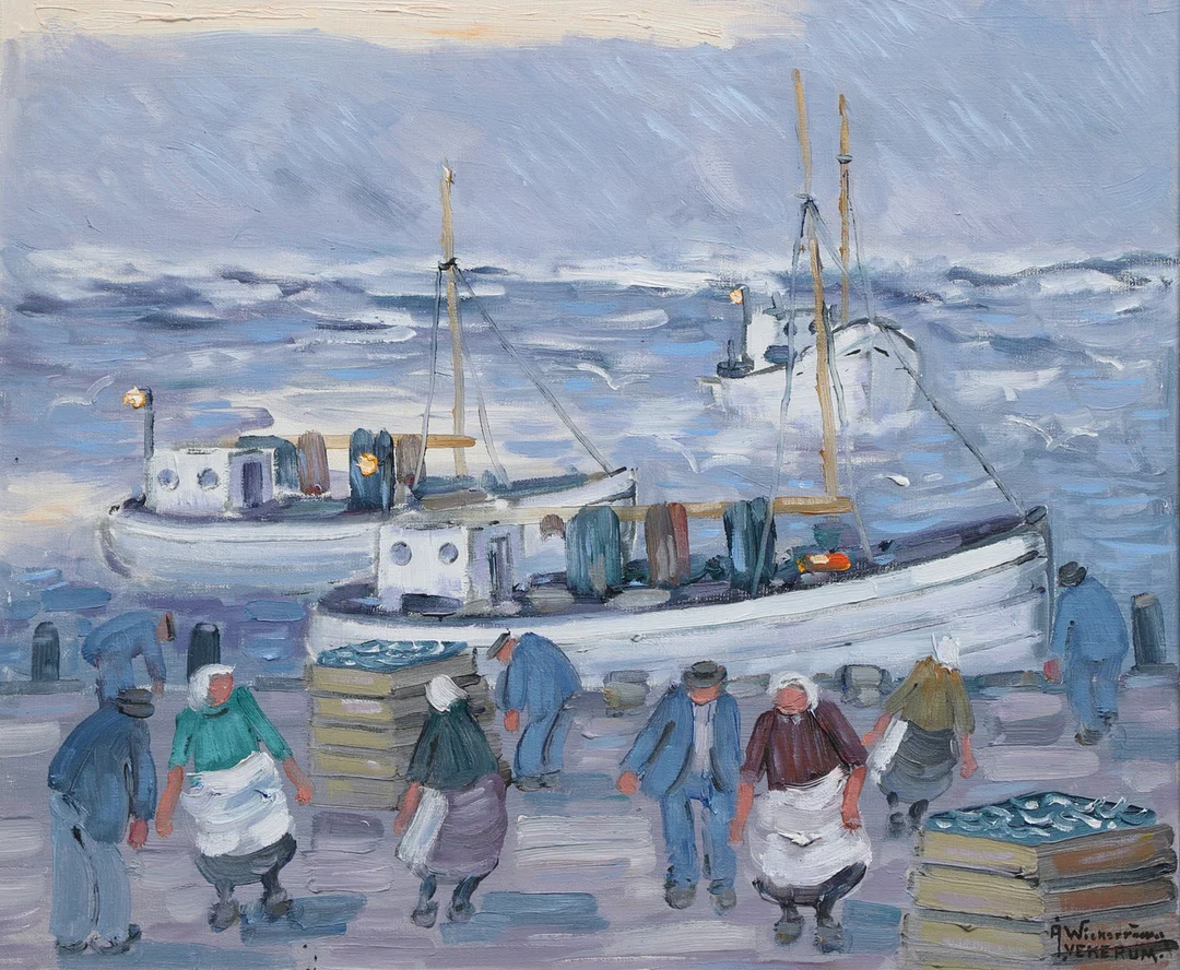 ÅKE WICKSTRÖM. Olja på duk, "Kvällsvila, Hanö, händelse, 1941", signerad. — Paintings — Ekenbergs Auktioner