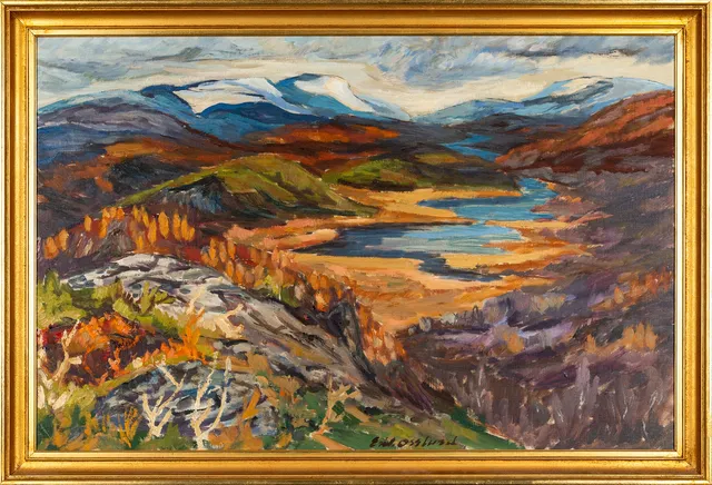 ERIK OSSLUND. Olja på duk "Fjällandskap i höstfärger" Signerad.