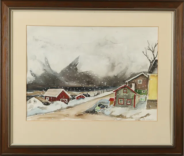 ELIS AIDANPÄÄ. Svolvær-Svinøya, akvarell/blandteknik, signerad.