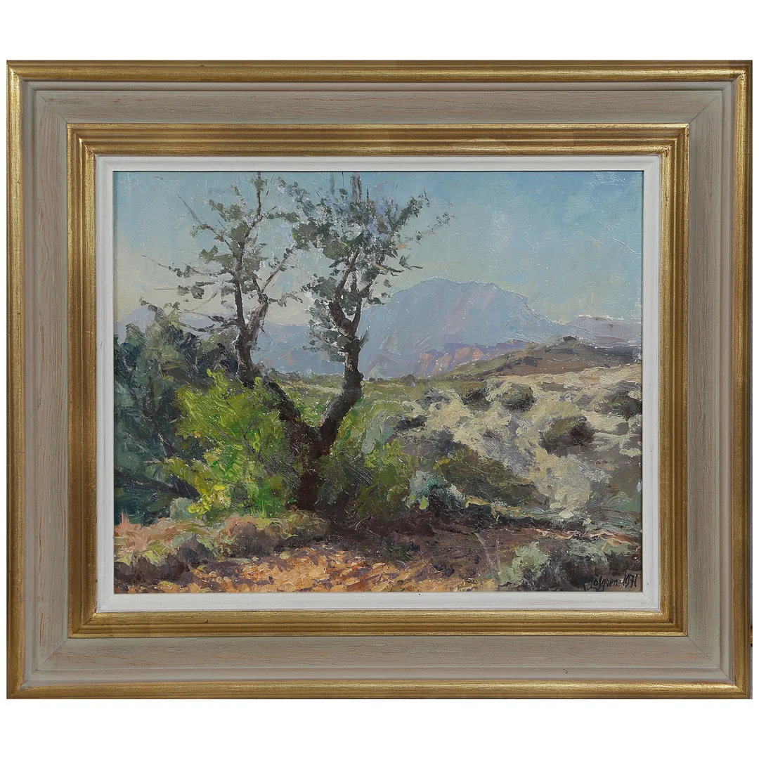 ROBERT LÖFGREN (1893-1979) OLJA PÅ PANNÅ "UTSIKT FRÅN CANALOBNE, ALICANTE" SIGNERAD, DATERAD 1971. — Paintings — Auktionskammaren Sydost Kalmar