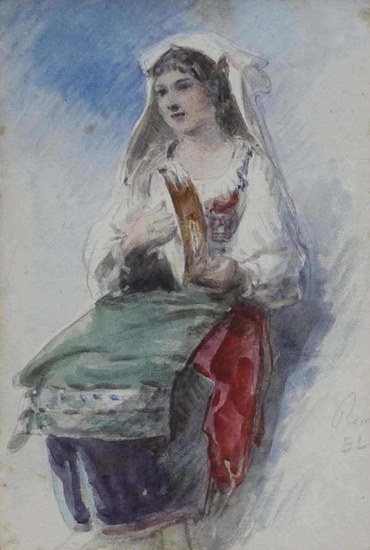 EGRON LUNDGREN. Flicka med tamburin. Akvarell, monogramsignerad. — Paintings — Växjö Auktionskammare
