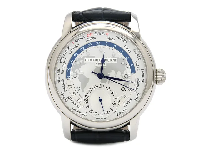 FREDERIQUE CONSTANT, Geneve, Classics Worldtimer Manufacture, Cal FC 718, Serie nr. 1221, Ref nr. FC-718WM4H6, Boett nr. FC-718WM4H6, herrur, 42 mm, stål, automatisk, safirglas, datum, världstidvisning, glasbaksida, läderband, originalspänne, cert, november 2013, box, ytterkartong. Limiterad och numrerad (Nr. 1221/1888).
