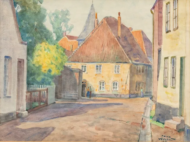 PAUL WALLAT (1879-1966). Stadsmotiv, akvarell på papper, signerad, daterad.