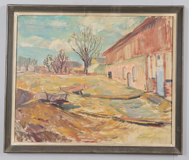 UNO LINDBERG (1912-1992). FARMYARD SCENE, WINTER.