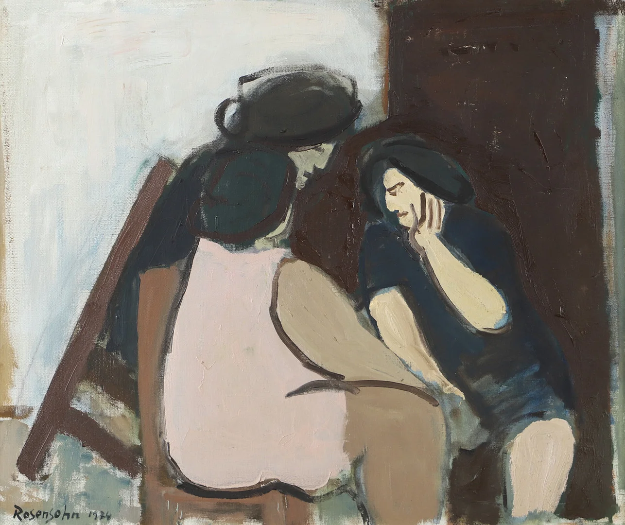 LENNART ROSENSOHN. Samtal, olja på duk, signerad Rosensohn. — Paintings — Helsingborgs Auktionskammare