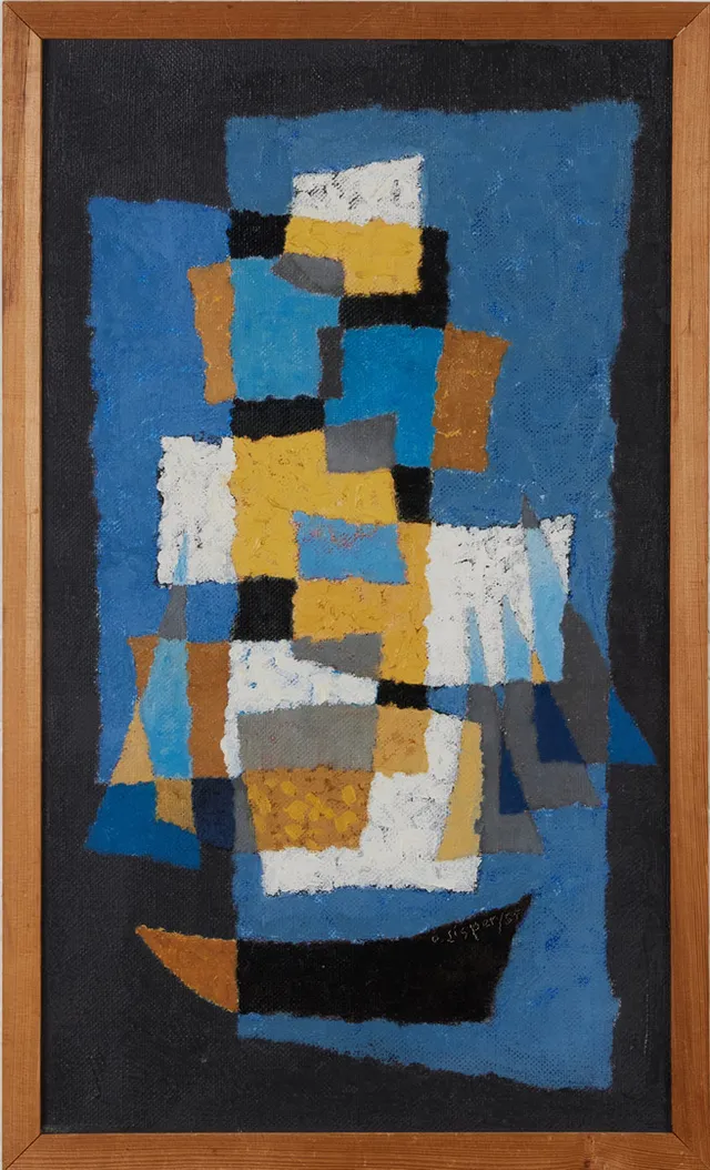 OLLE LISPER. (1913-1986), ''Segelfantasi'', olja på duk, signerad och daterad -55.