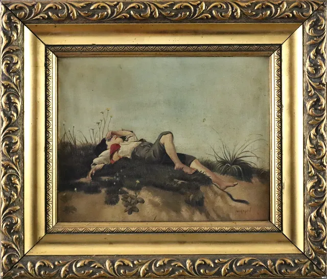 FRANZ VON LENBACH. REPLIK. "Hirtenknabe", Öl auf Leinwand.