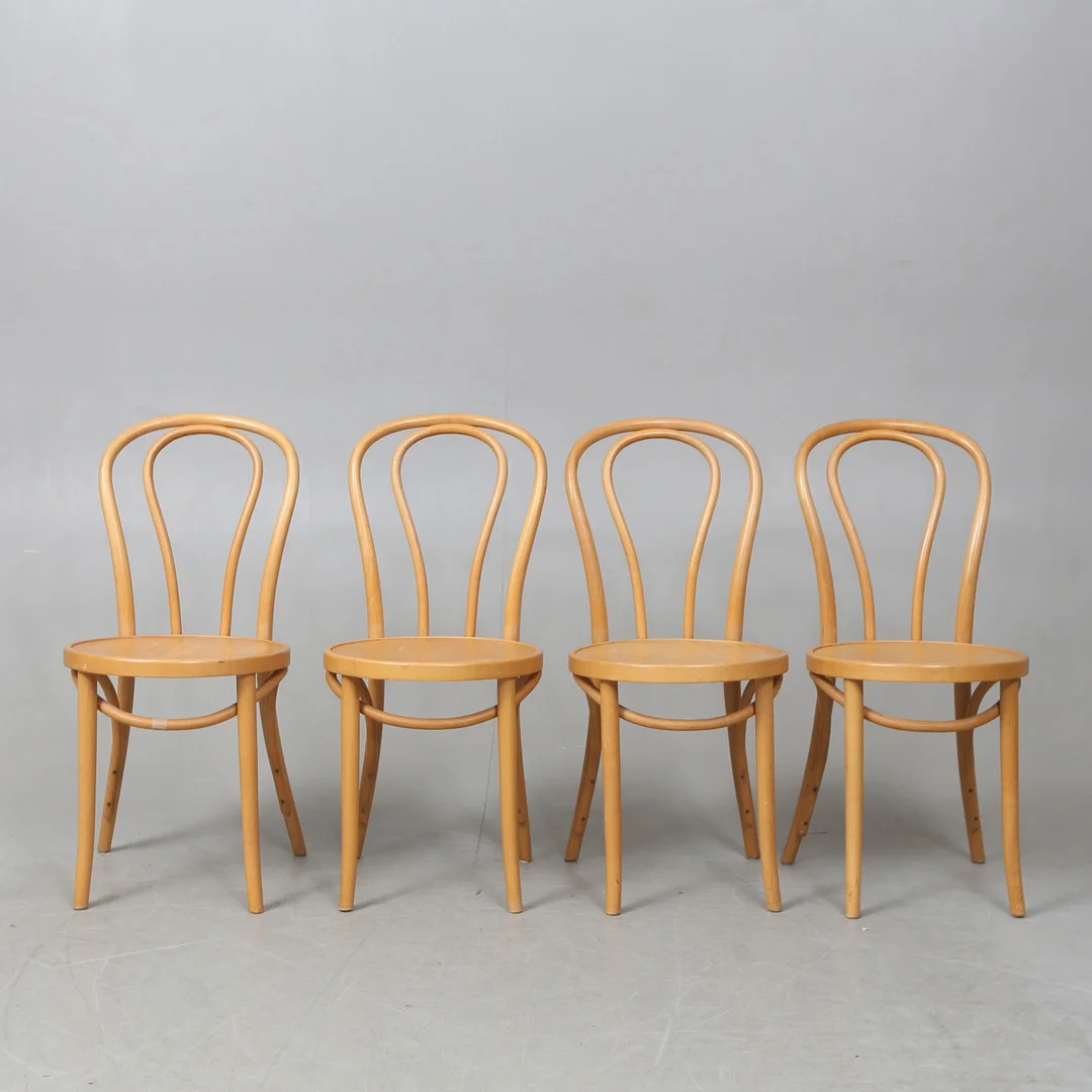 GILLIS LUNDGREN. Stolar, 4st. böjträ, "Öglan", IKEA, 1900-tal. — Armchairs & Chairs — Gomér & Andersson Linköping