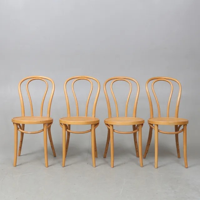 GILLIS LUNDGREN. Stolar, 4st. böjträ, "Öglan", IKEA, 1900-tal.