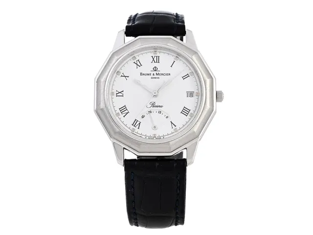 BAUME & MERCIER, Geneve, Riviera, s.k. "Sigma Dial", Cal BM11992 (ETA 2892A2), Serie nr. 2409129, Boett nr. MV045138, herrur, 36 mm, 18K vitguld, automatisk, safirglas, datum, gångreservsindikator, läderband, viklås i stål, cert, november 1998, box. Limiterad och numrerad (Nr. 14/99).