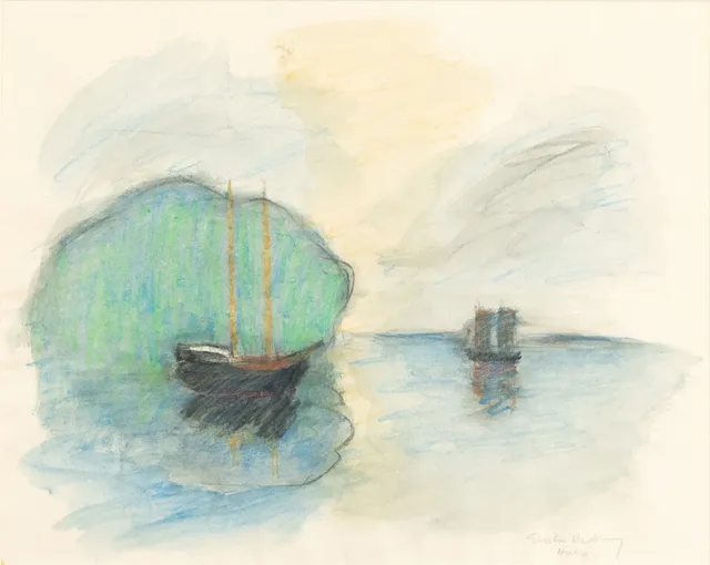 GUSTAV RUDBERG. blandteknik, akvarell och krita, signerad.