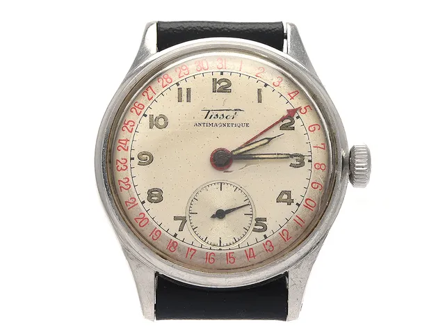 TISSOT, Antimagnetique, "Pointer Date", armbandsur, stål, manuell, subsekund, plexiglas(naggat/repigt) läderarmband ej orginal(något slitet)