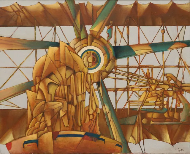 BERTIL GADÖ (1916-2014). Utan titel [Amelia Earhart], olja på duk, signerad.