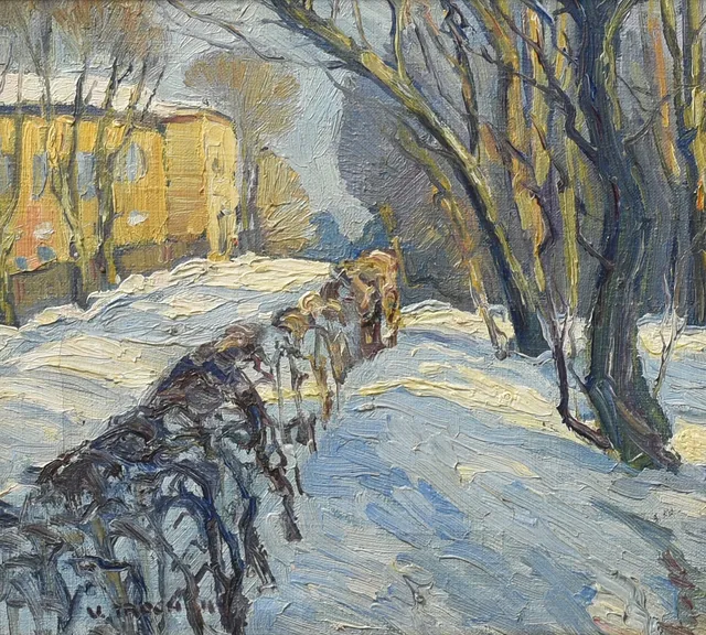 VERNER TROCH HANSEN. (1910-1986) Vinterlandskab, ekspressionistisk komposition. Danmark, 1929.