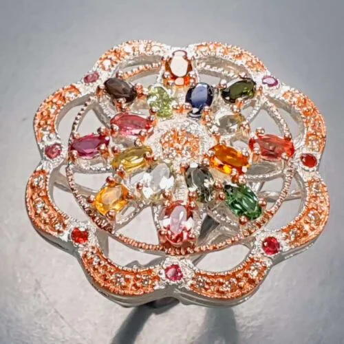 Handmade ring w/ tourmaline in gold-plated and rhodium-plated sterling silver, — Jewellery/Rings — Lauritz