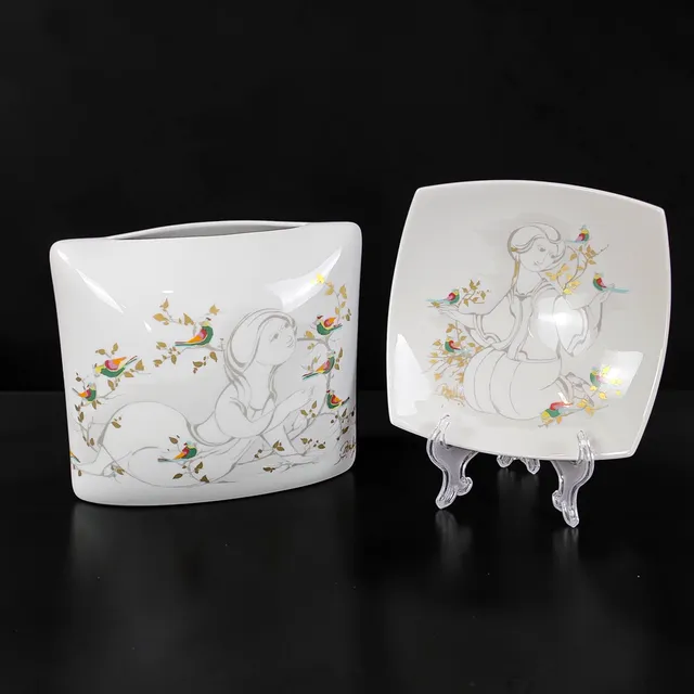 BJÖRN WIINBLAD. Fat & vas, 2 st, porslin, Studio-Linie, Rosenthal, Tyskland.