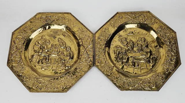 VÄGGRELIEFER, 2 st, mässing, renässansstil, 1900-tal.