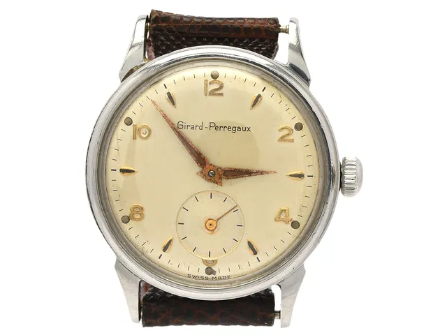 GIRARD-PERREGAUX, herrur, 32,5 mm, Cal 06 BH 448, Boett nr. 5426, stål, manuell, plexiglas, liten sekundvisare, skadad urtavla, defekt, läderband, ca 1955.