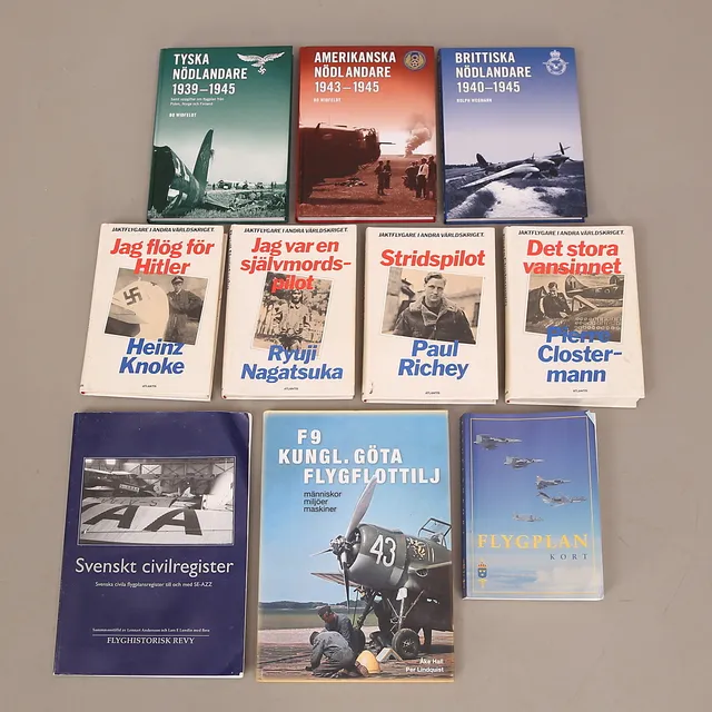 BÖCKER, 10 st, krigslitteratur om flyget, 19-/200-tal.