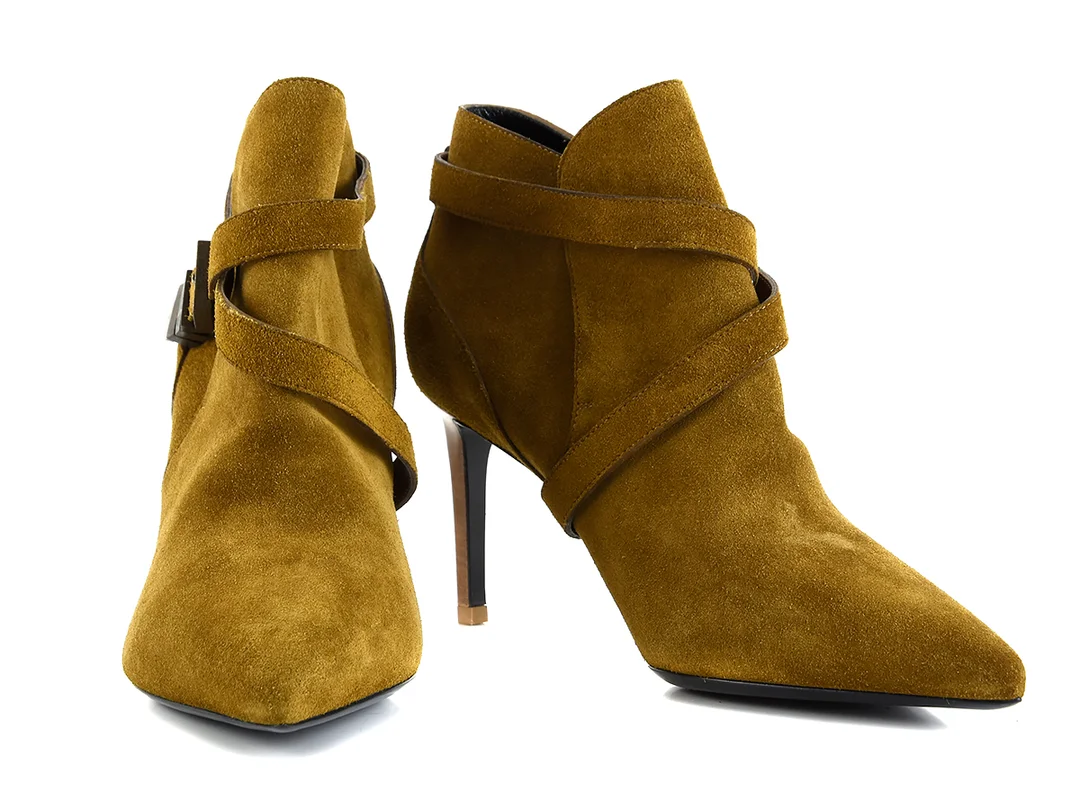 STÖVLETT, SAINT LAURENT, ljusbrun mocka, stl 40, klack 9 cm. — Kläder/Stövlar — Kaplans