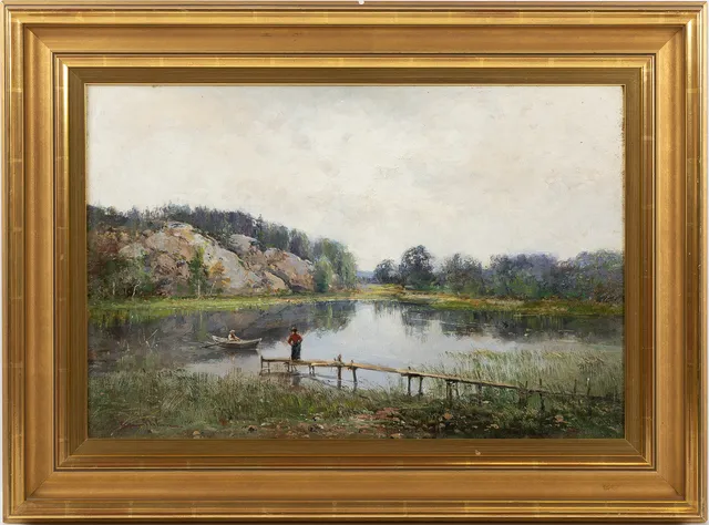 SEVERIN NILSON. Landskap med insjö, olja på duk.