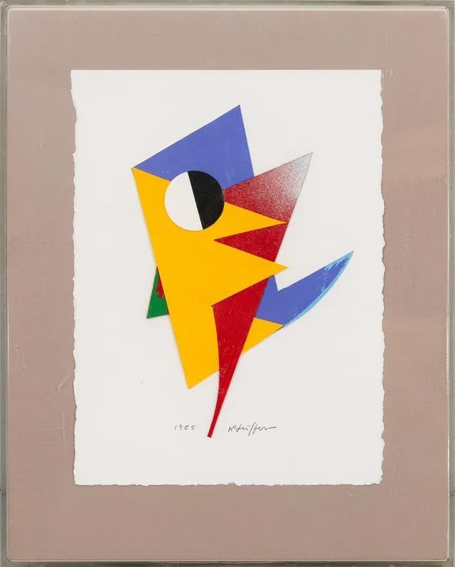 WERNER PFEIFFER. Komposition, collage/blandteknik, signerad samt daterad 1985.