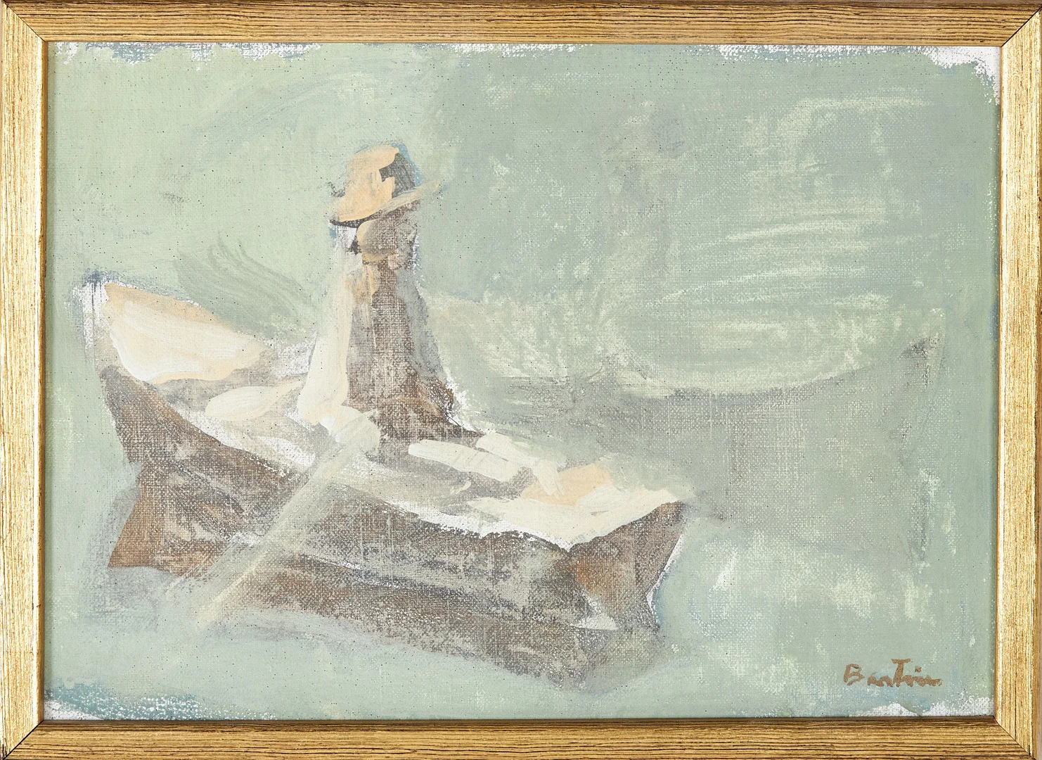 LOUIS BASTIN. Figur med roddbåt, olja på duk, signerad Bastin. — Paintings — Stockholms Auktionsverk Sickla