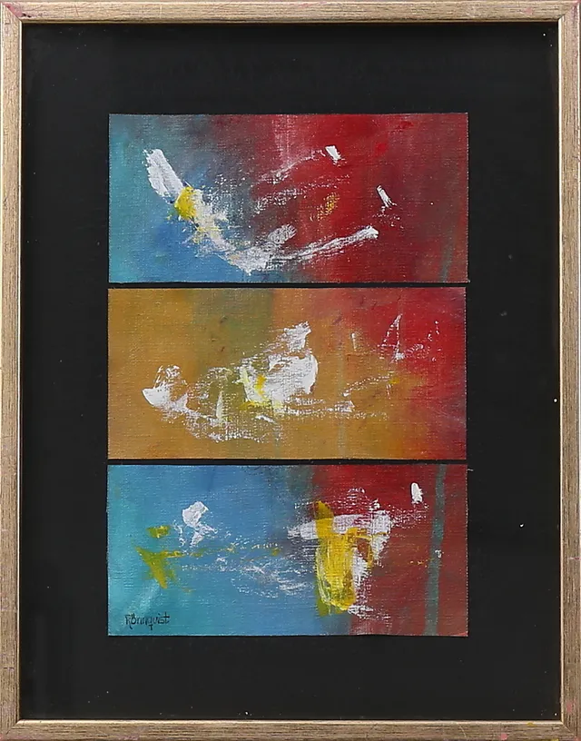 BJÖRN RÖNNQUIST. Motiv med triptyk, gouache på duk, signerad Rönnquist.