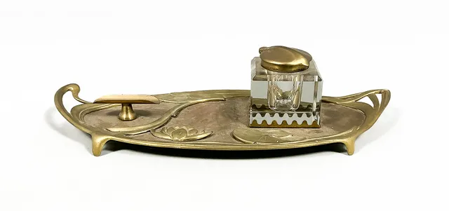 SKRIVSTÄLL, brons, glas, jugend, 1900-tal.