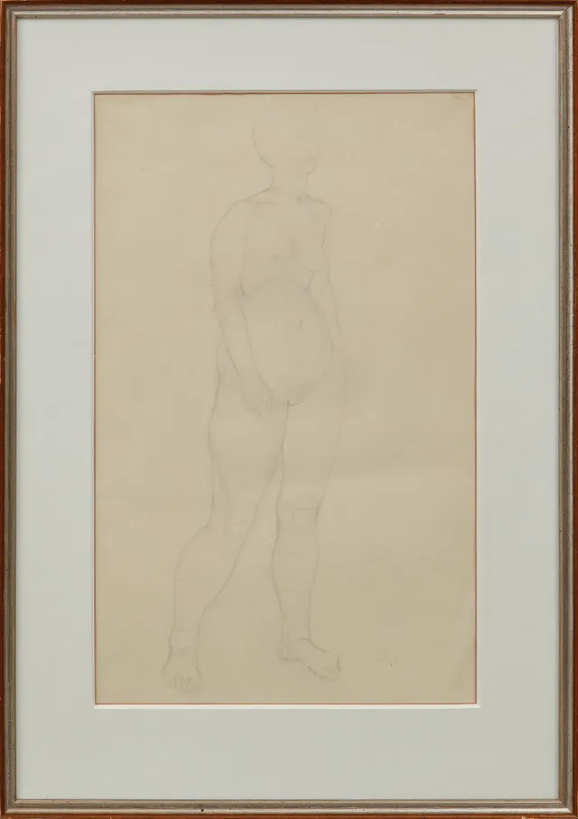 RAGNAR SANDBERG. Modellstudie, teckning, monogramsignerad.