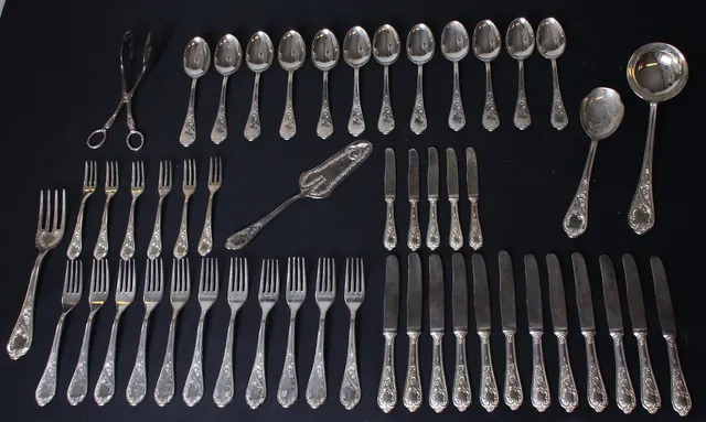 BESTICK, nysilver, "Italy" 52 st delar, 1900-tal.