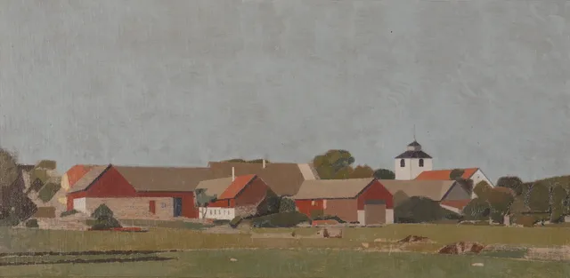 SIGFRID SÖDERGREN. "Hulterstad by, Öland", olja på pannå, signerad Sigfrid.S.