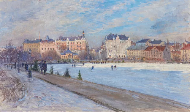 ANTON GENBERG. Skridskoåkning i Nybroviken.