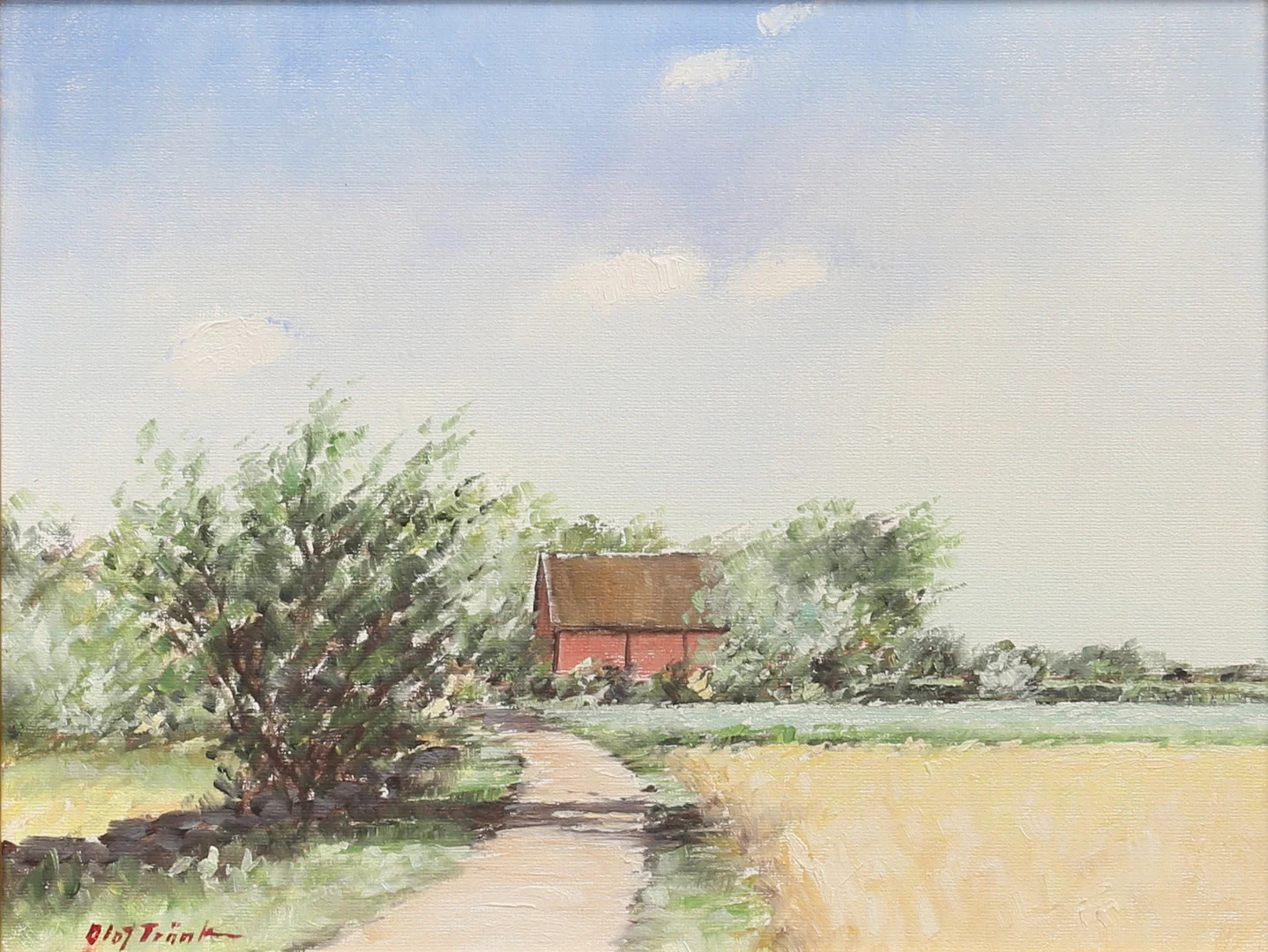 OLOF TRÄNK. Olja på duk, "Åkrar vid Runsten Öland", signerad. — Paintings — Auktionshuset Thelin & Johansson