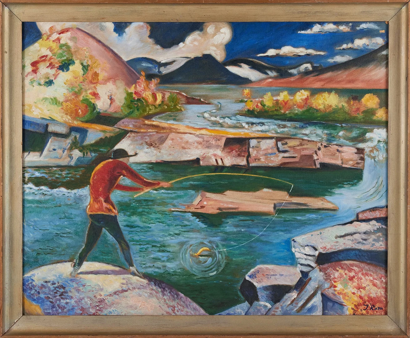 JOHANNES RAVN. Kopia efter Leander Engströms "Forellfiskaren", olja på pannå, signerad. — Paintings — Stockholms Auktionsverk Magasin 5