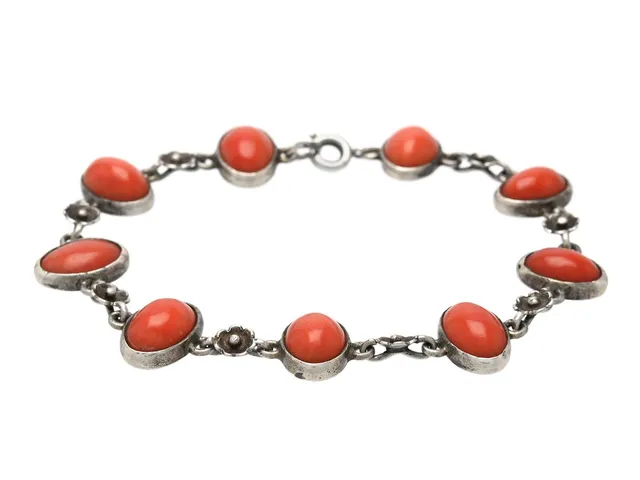 ARMBAND, silver, koraller, längd 18 cm, vikt 15,0 g, förlängningsdel.