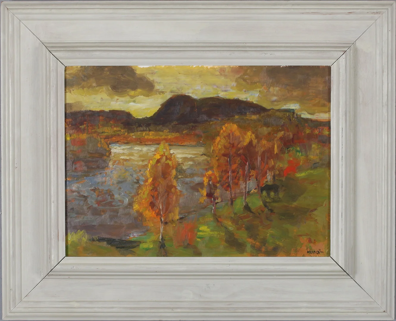 FRIEDRICH WILHELM HUNDT. Höstlandskap, olja på pannå, signerad. — Paintings — Stadsauktion Sundsvall