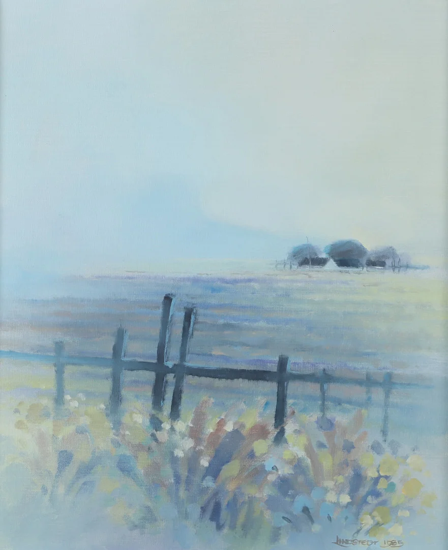 ROLF LINDSTEDT. "Gården", olja på duk, signerad Lindstedt 1985. — Paintings — Helsingborgs Auktionskammare