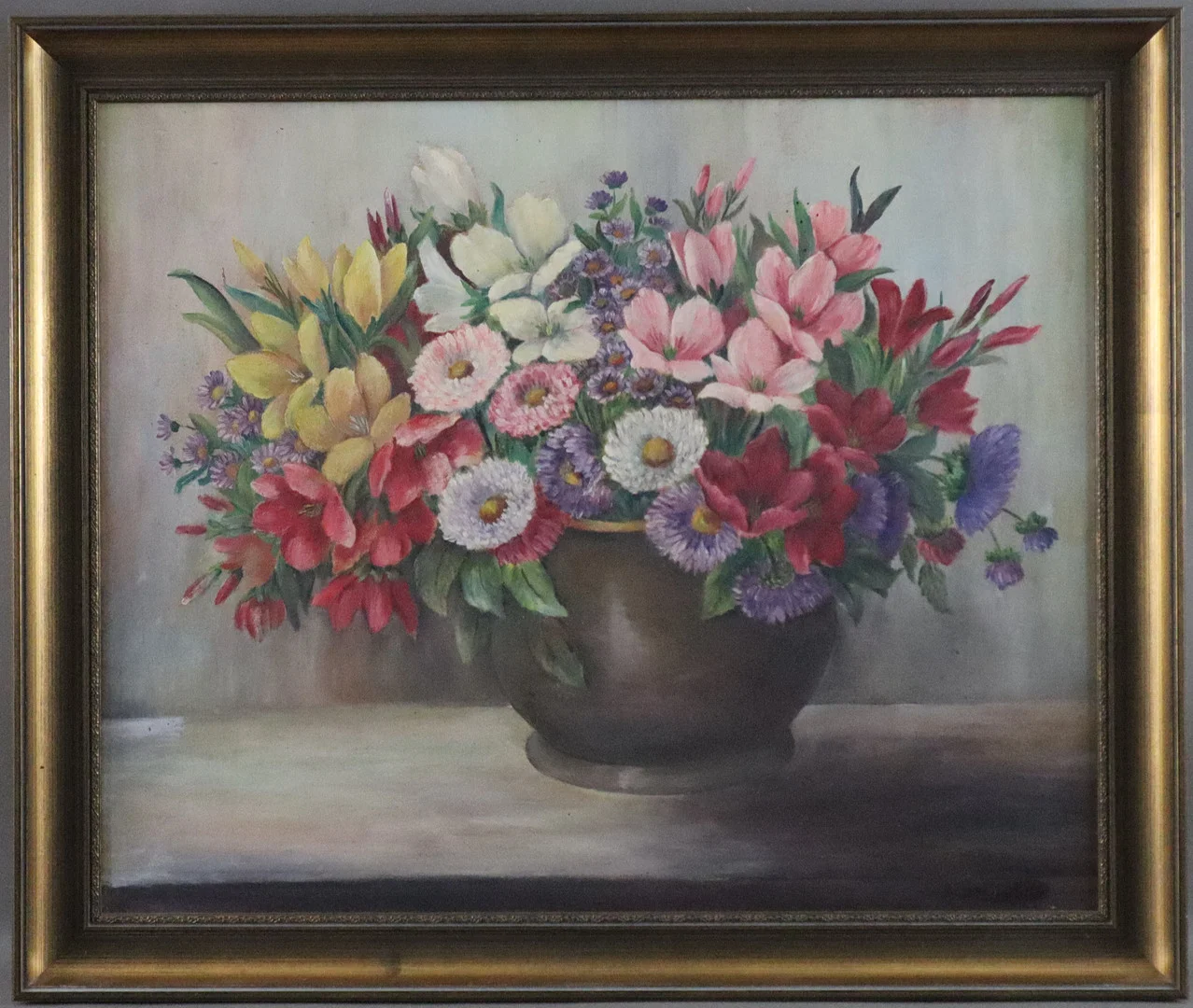 - POPPE, ELSA. - Stillleben mit buntem Blumenstrauß, Öl auf Platte. — Paintings — Auktionshaus Blank